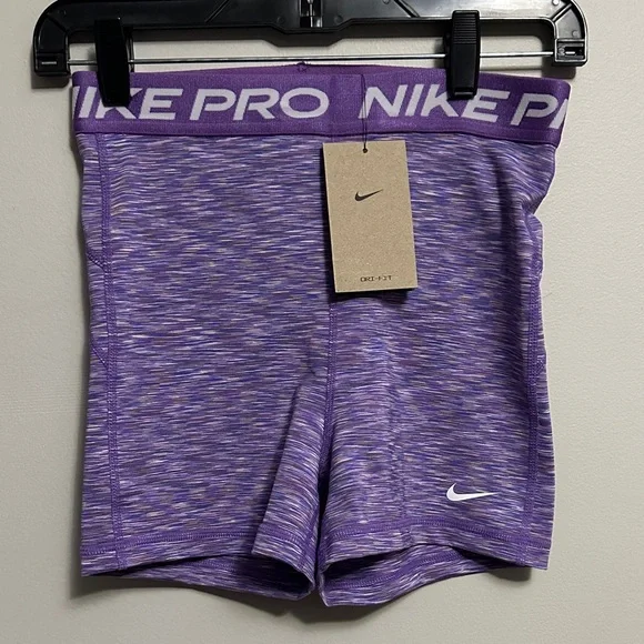 Nike Pro Women's Tight Fit High Rise 3” Heathered Purple Athletic Shorts Small - Picture 3 of 7